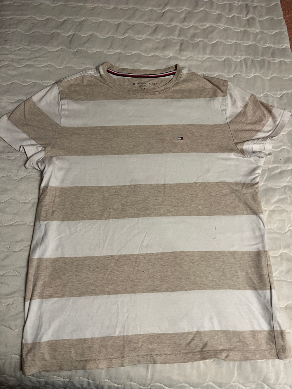 Tommy Hilfiger Beige & White Striped Crew Tee